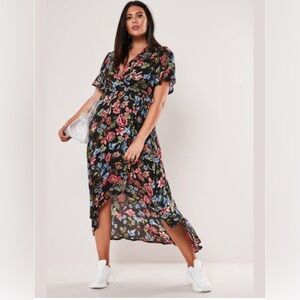 Missguided+ Black Floral Wrap Dress